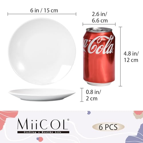 Miicol Small Dessert Plates Set of 6, Ceramic White Appetizer Plates 6 Inch | Mini Porcelain Serving Plate for Cake, Bread, Salad, Snack