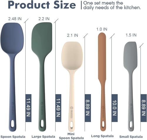 ChefAide 5 Pieces Silicone Spatulas Set, Heat Resistant Rubber Spatula | Food Grade Silicone, Heat Resistant Up to 600°F, Upgrade Strong Handle, Safe for Nonstick Cookware,Ideal for Cooking & Baking