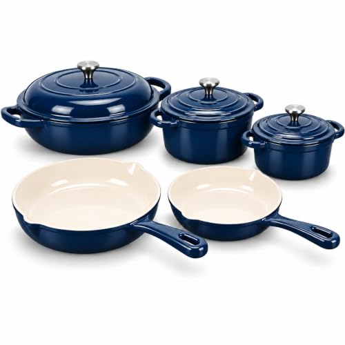 QuliMetal 5-Piece Navy Blue Enameled Cast Iron Cookware Set