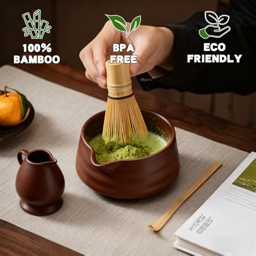 Clay&Fire Matcha Whisk, Handcrafted Bamboo Whisk for Matcha Powder (Yellow) | Traditional Japanese Chasen for Matcha Stirrer, 100% Natural Matcha Wisk