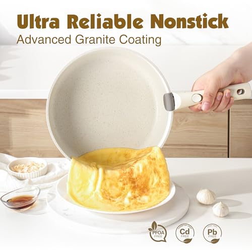 SENSARTE 24 Piece Nonstick Detachable Handle Pots and Pans Set White