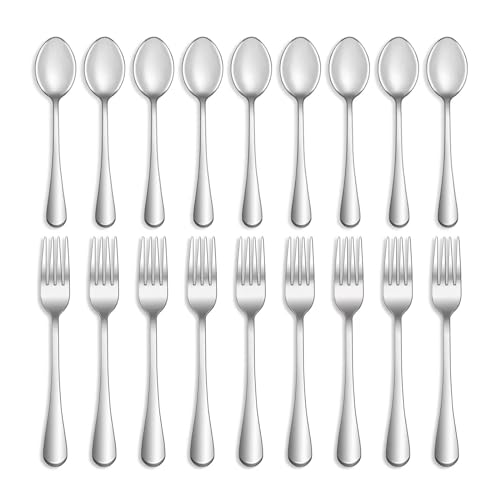 16 Pcs Forks and Spoons Silverware Set,Food Grade Stainless Steel Flatware Cutlery Set for Home,Kitchen and Restaurant,Mirror Polished,Dishwasher Safe - 8 Dinner Fork(8 inch) and 8 Teaspoon(6.5 inch)