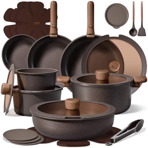 CAROTE 27pcs Pots and Pans Set Non Stick, Detachable Handle Cookware