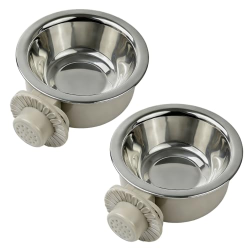 2Pcs Pets Lightweight Stainless Steel Bowl,Removable Stainless Steel Pet Hanging Food Water Feeder Bowl for Puppy Dog Cat Rabbit Ferret Bird Gunea Pigs (Gray-Small)