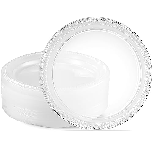 PLASTICPRO 40 Pack Clear Plastic Plates 9 Inch Durable Disposable Plastic Dinner Plates for Parties Events BBQ