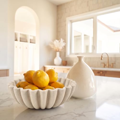 KIBAGA Decorative Marble Fruit Bowl for Your Kitchen Counter or Table Decor | Premium Resin Large Key Bowl Elevates Your Modern Home Decoration - Beautiful Catch All Bowl as the Perfect Entry Way Decor