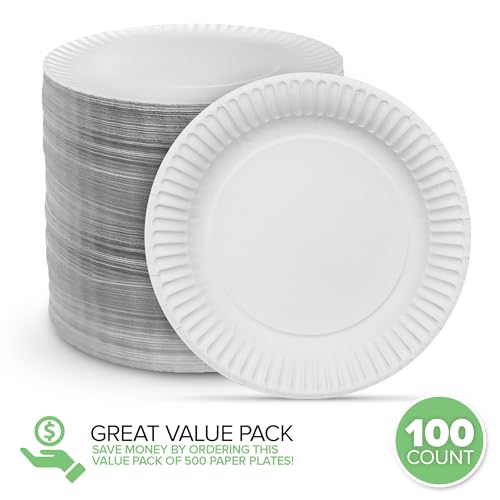 Stock Your Home 6-Inch Paper Plates Uncoated, Everyday Disposable Dessert Plates 6" Paper Plate Bulk, White, 100 Count