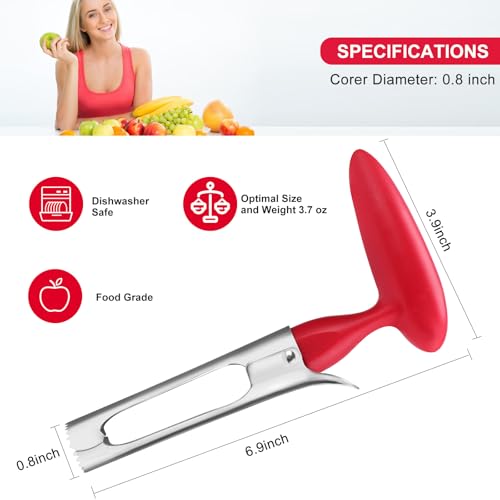 SCHVUBENR Premium Apple Corer Tool - Easy to Use and Clean - Sturdy Apple Core Remover with Sharp Serrated Blades - Stainless Steel Corers for Apple and Pear - Core Fruits with Ease(Red)