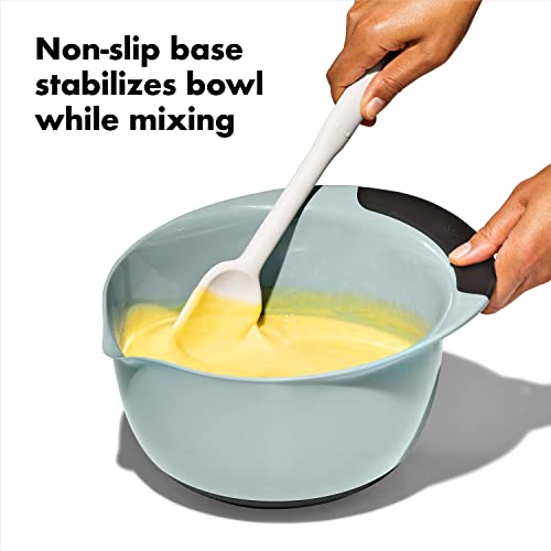 OXO Good Grips 3-Piece Plastic Mixing Bowl Set- Blue, Gray, Jade | 1.5, 3 & 5 Qt Capacities, Wide Spouts To Pour , Non-Slip Base, Nest for Storage, Ideal for Mixing and Baking, Dishwasher Safe