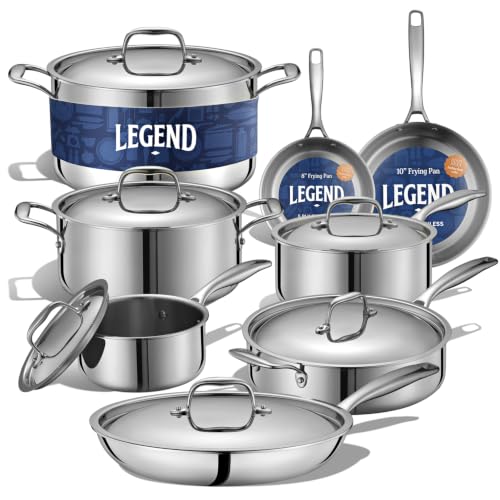 LEGEND COOKWARE 5-Ply Stainless Steel Cookware Set, 14-Piece Pots and Pans Set - Induction Compatible, Oven Safe 800°F - Non-Toxic, No Coatings - Built to Last Generations