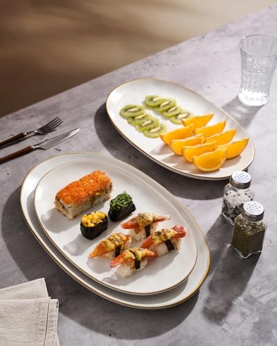 famiware Serving Platters Set of 3 Sizes - Oval, Vanilla White | 15.59"/14.3"/12.9" Fine Stoneware Serving Trays for Party, Entertaining for Food, Turkey, Cheese, Microwave Dishwasher Safe