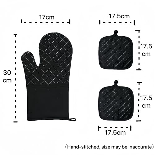 Oven Mitts and Pan Racks 4-Piece Set, Extended Kitchen Oven Mitts and Pan Racks, Heat Resistant 500 °F, Silicone Non-Slip Surface for Baking and Cooking (Black)