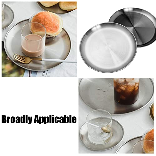 CAMBUY Stainless Steel Plates 10 inch 4 Pcs Metal Dinner Dishes Plate Set | Reusable Unbreakable Lightweight Non-Toxin Dishwasher Safe BPA Free Dish Set for Home Kitchen BBQ Restaurant Outdoor Camping