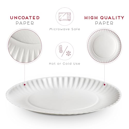 Alitte 9-Inch Disposable Paper Plates - 500 Count - Bulk Pack of Uncoated Paper Plates for Everyday Use - Dinnerware for Meals, Parties And Picnics