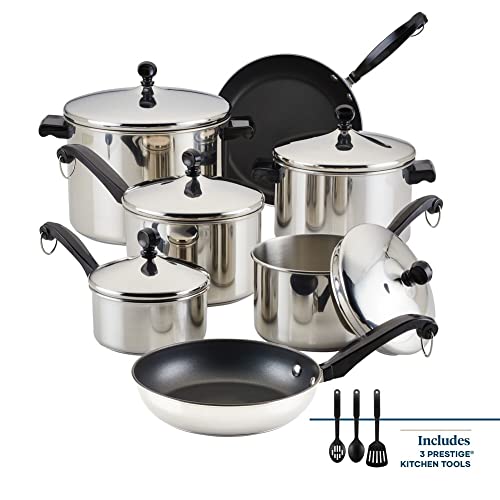 Farberware Classic Series Stainless Steel Pots and Pans Set, 15-Piece