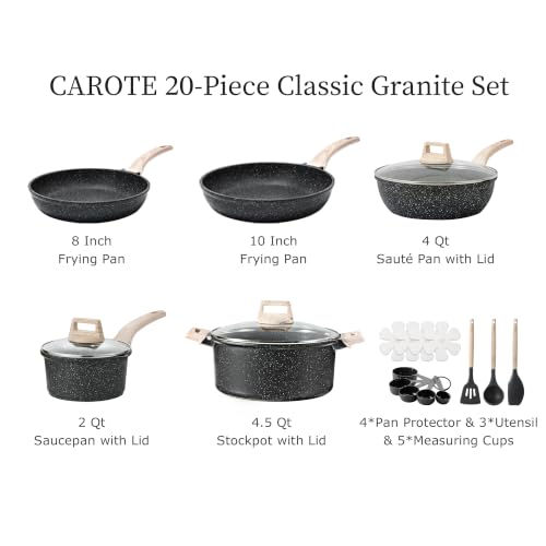 CAROTE Nonstick Cookware Sets, Pots and Pans Set, 20pcs