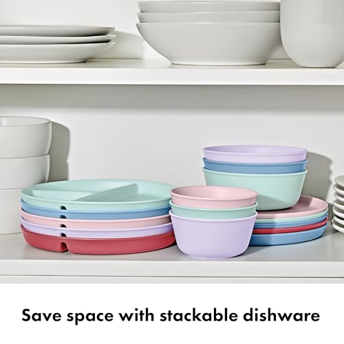 OXO Tot Stackable Divided Plates Set, 3-Pack, Light Multicolor