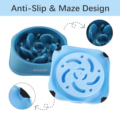 MateeyLife 2-Pack Slow Feeder Dog Bowls, 2 Cups, Dog Puzzle Feeder Bowl | Food-contact safe, dishwasher safe, non-slip base, maze design, for fast eaters, for dogs and cats, daily mealtimes