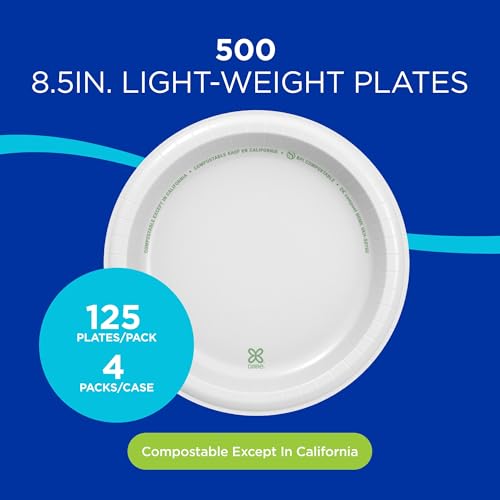 Dixie Basic 8.5 Inch Light-Weight Paper Plates By GP PRO, White, 500 Count (125 Disposable Plates Per Pack, 4 Packs Per Case), DBP09W