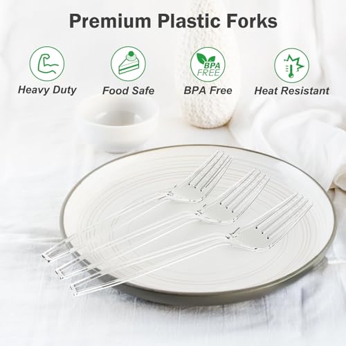 Dealusy 360 Count Extra Heavy Duty Clear Plastic Forks Disposable | BPA-Free, Heat Resistant, Solid and Durable Disposable Forks Bulk, Premium Plastic Forks Heavy Duty for Party Supply