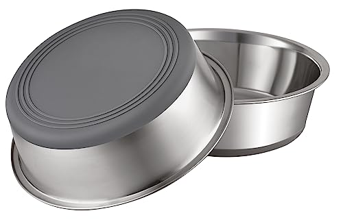 PEGGY11 Nonslip Stainless Steel Dog Bowls, 3.8 US Cup Each, 2 Pack | No slide silicone bottom, Dishwasher safe, Easy to clean, Stackable design
