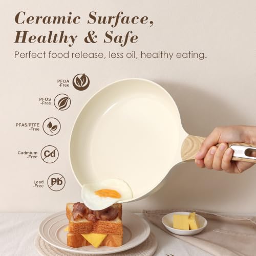 SENSARTE Ceramic Pots and Pans Set Nonstick, Induction Cookware Sets, 18-Piece Non-toxic Cookware, Healthy Non Stick Kitchen Cooking Set, with Frying Pans Set, PFAS PTFE PFOA PFOS Free, White
