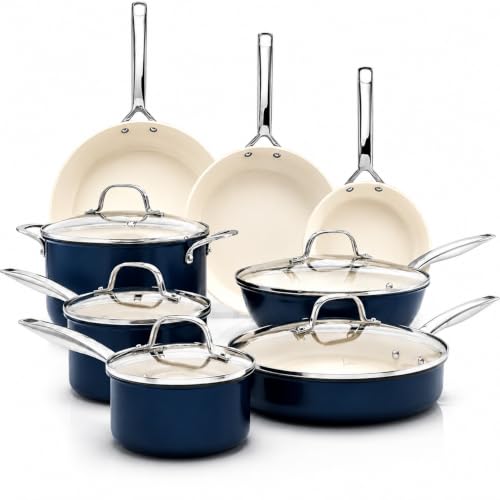 GOTHAM STEEL PRO 13pc Anodized Titanium Ceramic Cookware Set Nonstick, Navy