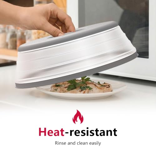 WVM Microwave Splatter Cover Vented for Food with Hook Hole, Splatter Guard & Colander Kitchen Gadget for Food, Meal Prep, Grey, M(11"x3.26")-Pack of 1