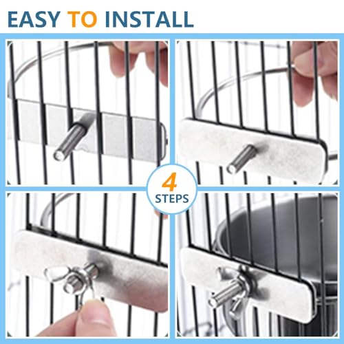 2Pcs Stainless Steel Bird Feeding Bowls, Parrot Food Water Feeder Cage Cup Holder Dia 3.93",4.72"