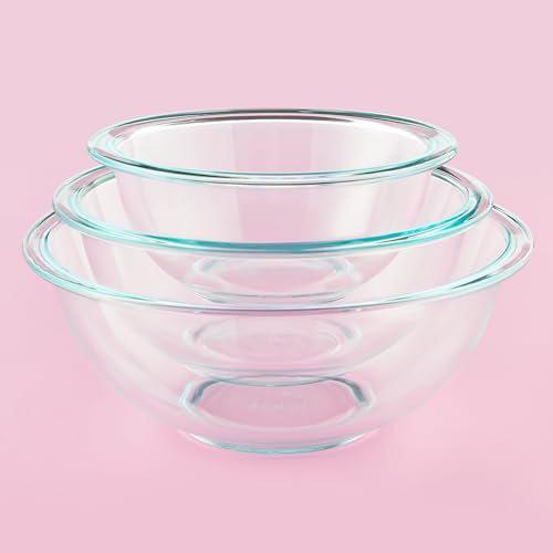 Pyrex Essentials (3-Piece) Glass Mixing Bowls Set for Prepping and Baking | Preheated oven, microwave, dishwasher & freezer safe