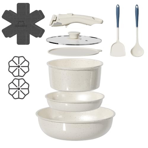 12 Pcs Pots and Pans Set Non Stick, Detachable Handle Cookware