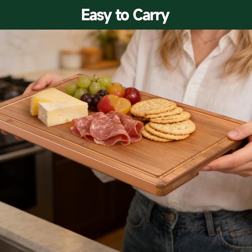 3-Piece Set Deep-Carbonized Bamboo Cutting Board for Kitchen, Carbonized | Crack-Resistant Wood Chopping Boards with Deep Juice Grooves, Pre-Oiled Butcher Block for Meat, Vegetables & Cheese