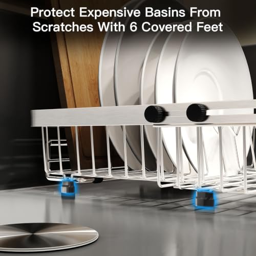 MAJALiS Expandable Dish Drying Rack Over The Sink with Anti Slip Grip | Stainless Steel Dish Drainer for Small Kitchen, Apartment, RV, Counter Space Saving, Perfect Fit, Anti-Slip, Rustproof