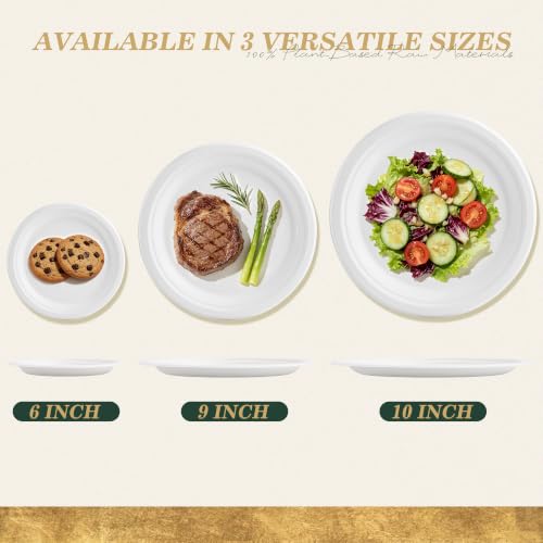 Pulvoro 6 Inch Compostable Small Paper Plates White 100 Count Heavy Duty | Disposable Dessert Plates, Biodegradable Sugarcane Bagasse, For Cake, Snacks, Kids Meals & Parties, Microwave Safe