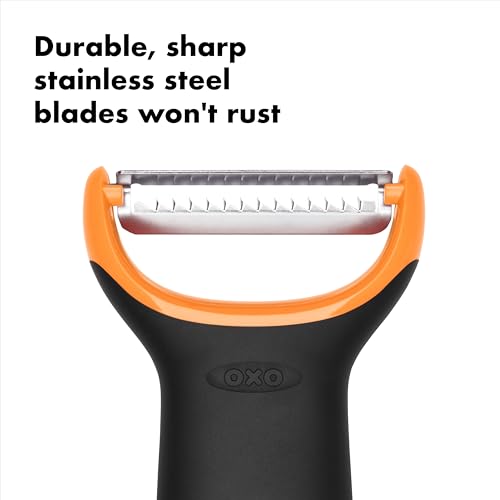 OXO Good Grips Stainless Steel Julienne Prep Vegetable Peeler | Food Prep, Shredder, Slicer, Blade, Non-Slip Grip, Carrot, Cucumber, Zucchini Strips, Zoodles, Dishwasher Safe