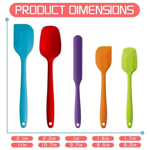 Kodreat 5 Pieces Silicone Spatula Set BPA Free | Rubber Spatula Heat Resistant Essential for Cooking Baking Non Stick Dishwasher Safe Kitchen Tools Multicolor