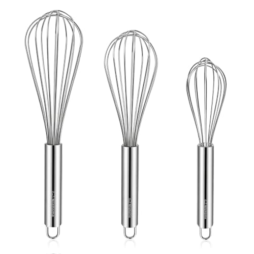 NileHome 3-Pack Stainless Steel Whisk Set, Kitchen Utensils for Cooking | Food-grade Material,Dishwasher Safe,8in+10in+12in,Easy to Clean and Store,Perfect for Cooking,Whisking and Blending