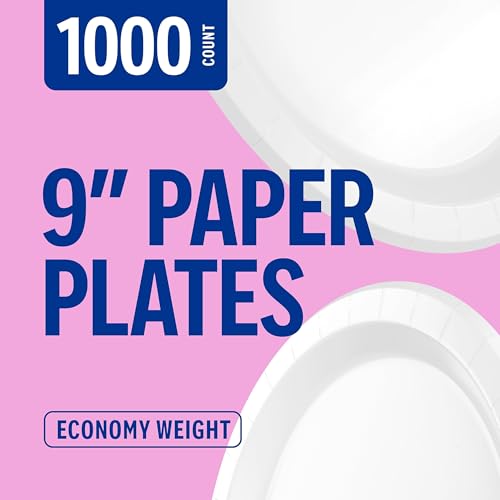 Perk 9 Inch White Paper Plates, Disposable Uncoated, 1,000 Count Bulk | Sturdy plates for dinner, parties, and everyday breakroom use.