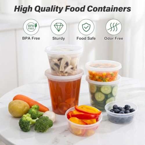 Dealusy 60 Set Deli Containers with Lids, 32/16/8 oz X 20 Set Each | Leak-Proof BPA Free Plastic Take Out Bowls, Food Storage Containers for Takeout, Freezer, Microwave & Dishwasher Safe
