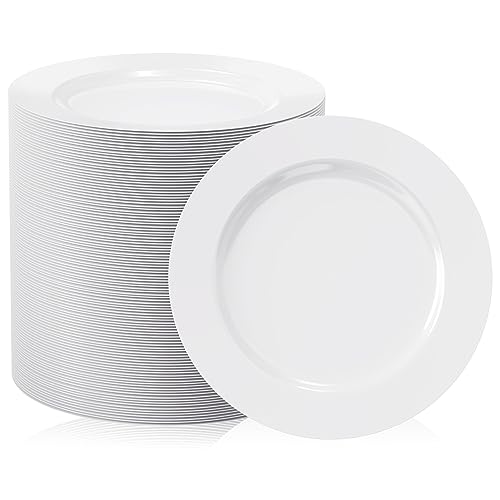 FOCUSLINE 100 White Plastic Plates, 7" Small Disposable Dessert Plates | Disposable Heavy Duty Dessert Plates, Premium Hard Plastic Plates Disposable Salad Plates for Weddings, Parties and Events