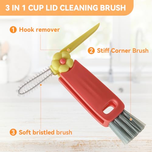 3 in 1 Cup Lid Gap Cleaning Brush Set, Multifunctional Bottle Cleaning Brush, Cup Lid Gap Cleaner, Home Kitchen Crevice Brush Tools(Multicolor)