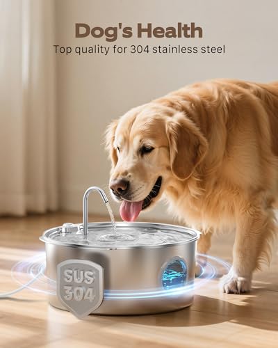 Dog Water Fountain for Large Dogs: Stainless Steel Dog Fountain Water Bowl | 3.2Gal/406oz/12L Super Quiet Big Cat Water Fountain with Visual Water Level -Great for Large Dogs Cats and Multi-Pet Home