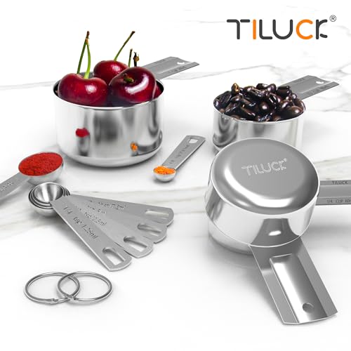 TILUCK Stainless Steel Measuring Cups & Spoons Set, Cups and Spoons | Stainless Steel Nesting Measure Cups , Kitchen Gadgets for Cooking & Baking (10)