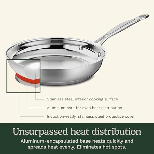 Cuisinart 10-Inch Open Skillet, Stainless Steel Skillet Large Kitchen Pan, Dishwasher Safe, Compatible with Induction, Electric, Gas Cooktops, Oven Safe Saucepan, Cool Grip Handles