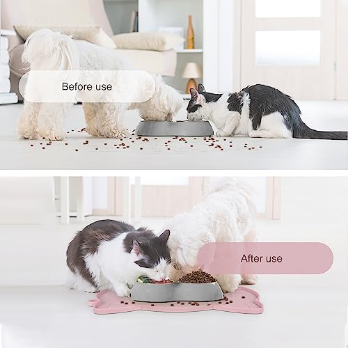 Coomazy Cat Food & Water Mat Thicker Non-Slip Silicone Mat with Raised Edge | Pink water food bowl mat,Feeding Fountain mat for indoor cats