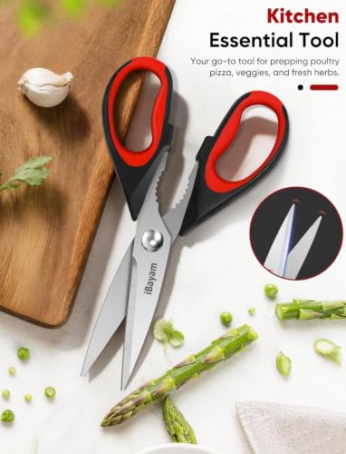 iBayam Kitchen Scissors Shears All Purpose Heavy Duty, Protective Sheath | 2-Pack, Ultra-Sharp Stainless Blades, Soft Comfort-Grip, Dishwasher Safe, Cooking Tool & Gadget Sets Poultry Kitchen Utensils