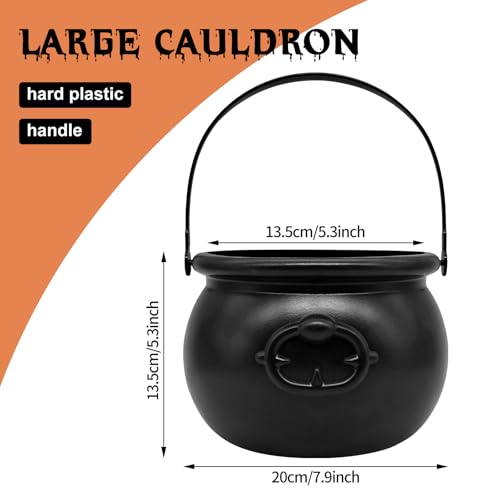 SpinLaLa 8" Plastic Black Cauldron Kettle Halloween Candy Bowl, Large Witch Cauldron Pot Bucket for Halloween Decorations Trick or Treat Party Supplies