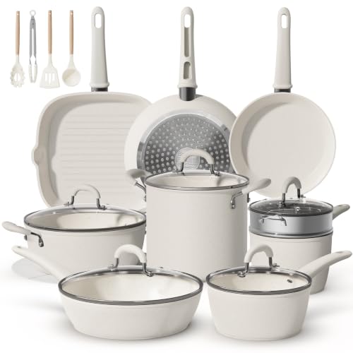 Bazova 24Pcs Pots and Pans Set Non Stick,Titanium Ceramic Cookware Sets