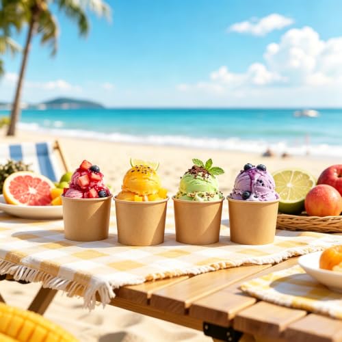Lamosi Disposable Kraft Ice Cream Bowls 100 Count, 11 oz Paper Sundae Cups | Party Supplies Food Containers for Dessert Snack Frozen Yogurt Soup Brown (No Lids)