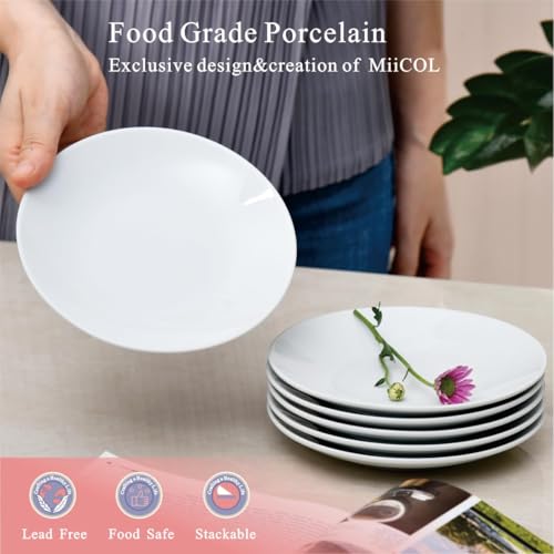 Miicol Small Dessert Plates Set of 6, Ceramic White Appetizer Plates 6 Inch | Mini Porcelain Serving Plate for Cake, Bread, Salad, Snack